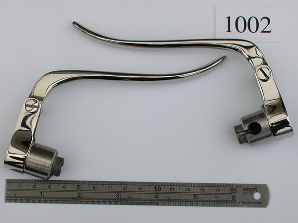 A pair of inverted levers in polished stainless steel for 1 inch o/d handlebars