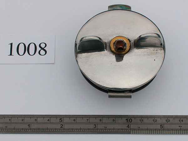 Replica petrol tank racing filler cap with breather tube and polished aluminium top, for 2 ¼ - 2 ⅜ inches (approx) neck.
